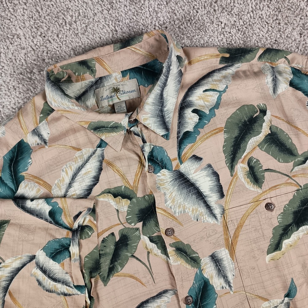 Vintage Island Shores XXL 100% Rayon Muted Salmon Tropical Pattern Mens Shirt